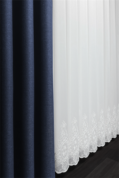 Bambu Serisi Barok Damask Etek Desen Ekru Tül Perde