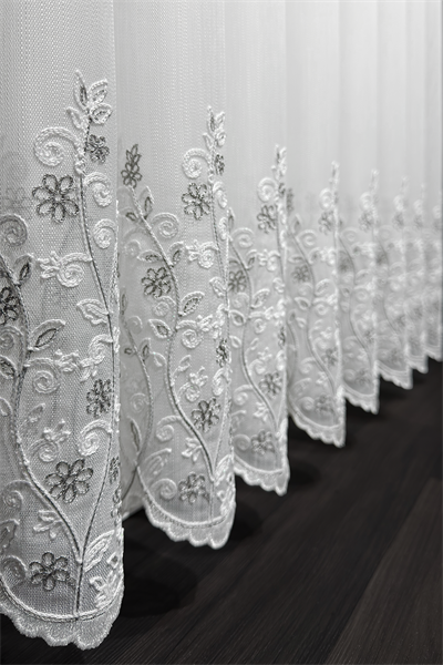 Bambu Serisi Flora Etek Desen Ekru Tül Perde