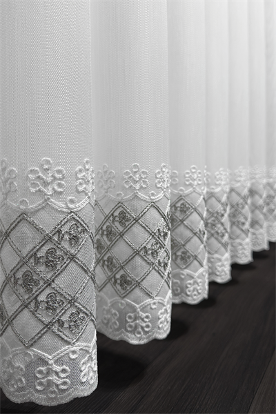 Bambu Serisi Kapitone Etek Desen Ekru Tül Perde