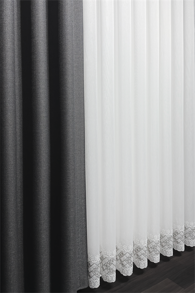 Bambu Serisi Kapitone Etek Desen Ekru Tül Perde