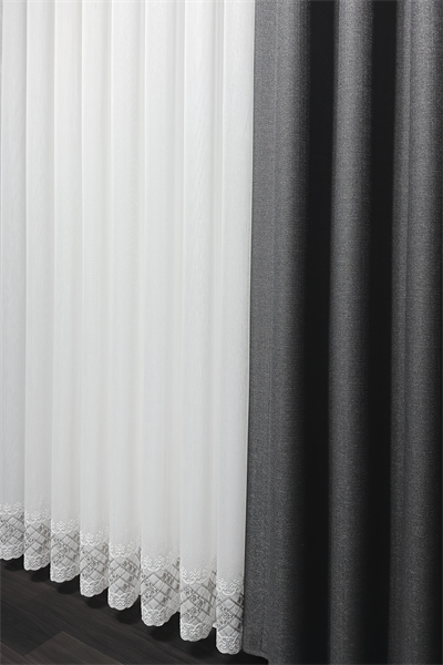 Bambu Serisi Kapitone Etek Desen Ekru Tül Perde