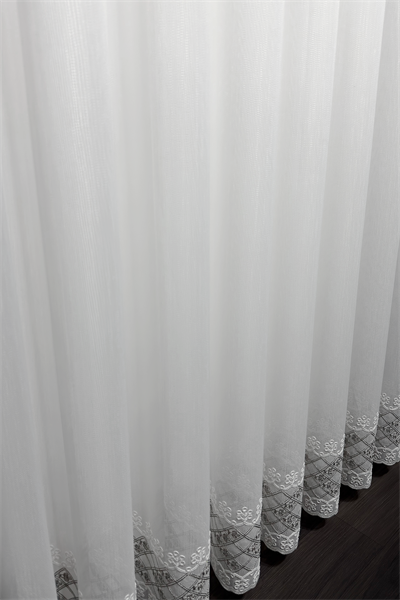 Bambu Serisi Kapitone Etek Desen Ekru Tül Perde