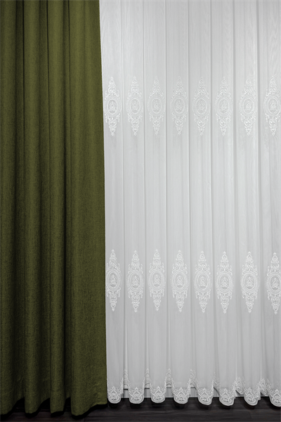 Bambu Serisi Madalyon Damask Desen Ekru Kordone Tül Perde