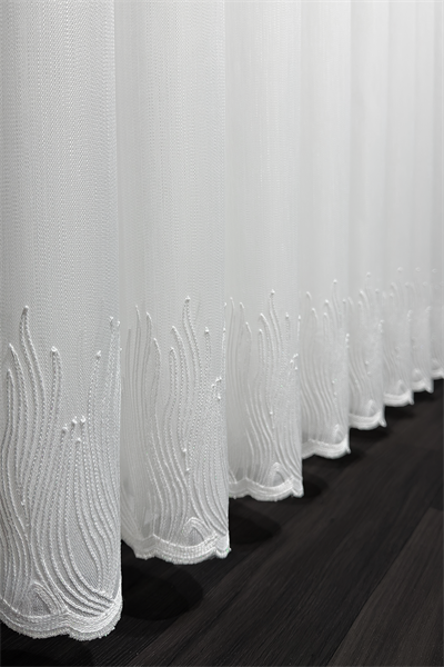 Bambu Serisi Mercan Etek Desen Ekru Tül Perde