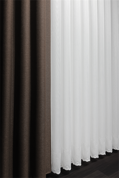 Bambu Serisi Mercan Etek Desen Ekru Tül Perde