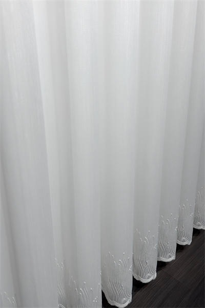 Bambu Serisi Mercan Etek Desen Ekru Tül Perde