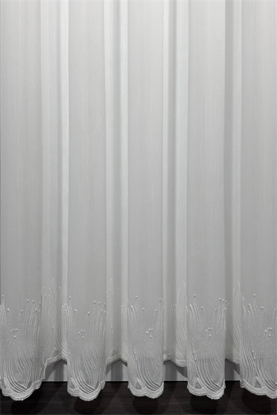 Bambu Serisi Mercan Etek Desen Ekru Tül Perde