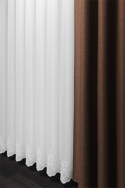 Bambu Serisi Pera Damask Etek Desen Ekru Tül Perde