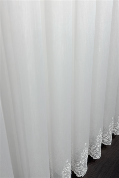 Bambu Serisi Pera Damask Etek Desen Ekru Tül Perde