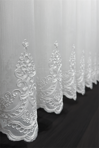 Bambu Serisi Pera Damask Etek Desen Ekru Tül Perde
