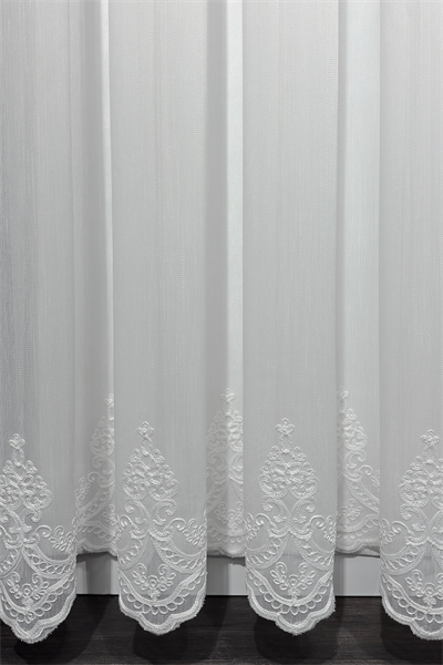 Bambu Serisi Pera Damask Etek Desen Ekru Tül Perde