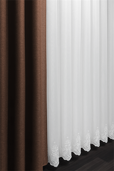 Bambu Serisi Pera Damask Etek Desen Ekru Tül Perde
