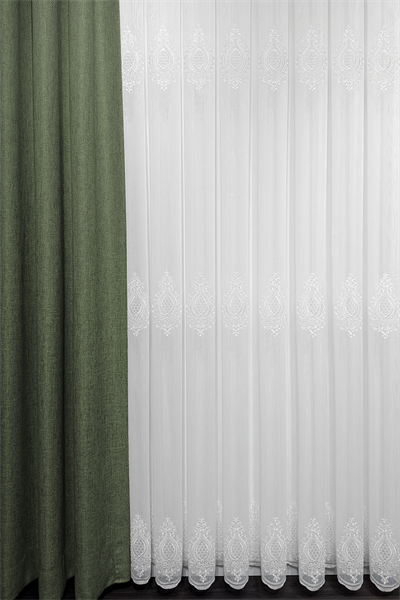 Bambu Serisi Petek Damask Desen Ekru Kordone Tül Perde