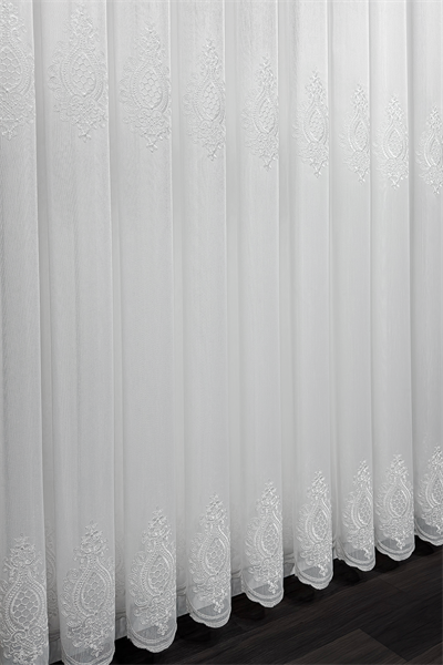 Bambu Serisi Petek Damask Desen Ekru Kordone Tül Perde