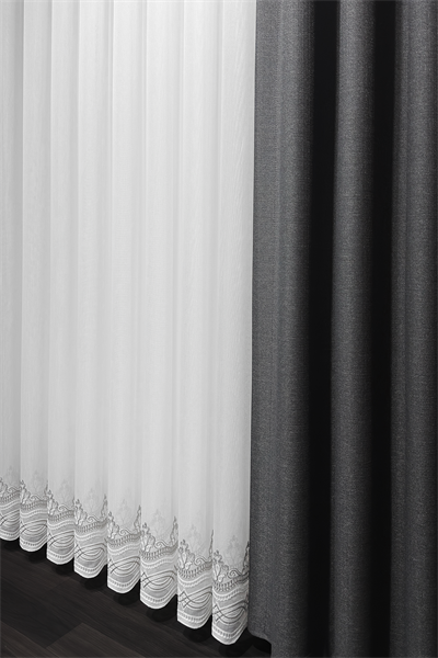 Bambu Serisi Roma Damask Etek Desen Ekru Tül Perde
