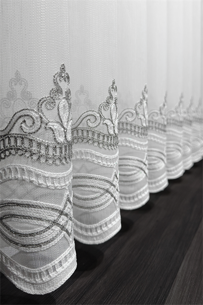 Bambu Serisi Roma Damask Etek Desen Ekru Tül Perde