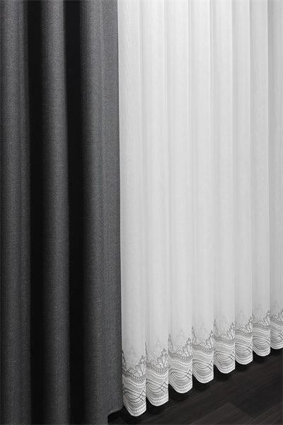 Bambu Serisi Roma Damask Etek Desen Ekru Tül Perde