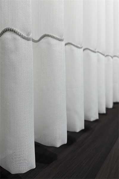 Bambu Serisi Şerit Detaylı Duble Etek Ekru Tül Perde