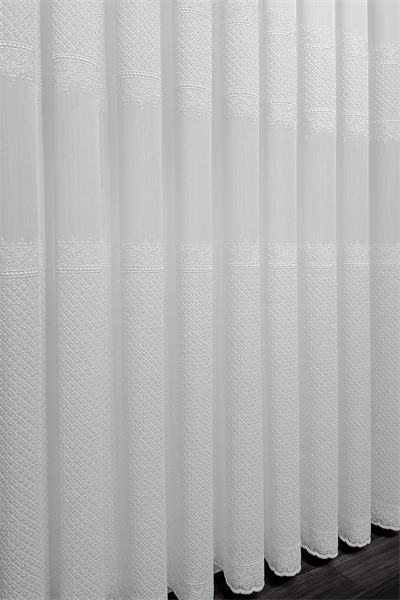 Bambu Serisi Sütun Damask Desen Ekru Kordone Tül Perde