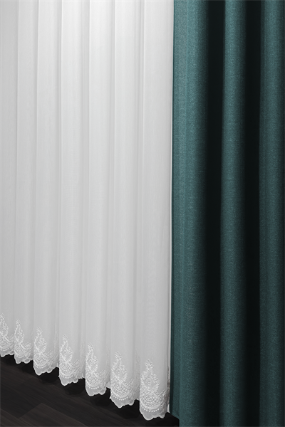 Bambu Serisi Taç Damask Etek Desen Ekru Tül Perde
