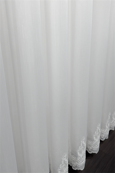 Bambu Serisi Taç Damask Etek Desen Ekru Tül Perde