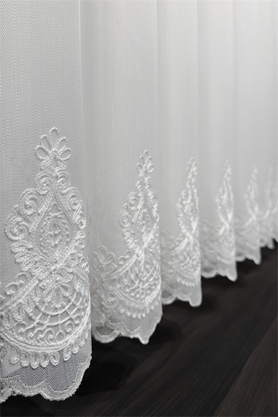 Bambu Serisi Taç Damask Etek Desen Ekru Tül Perde