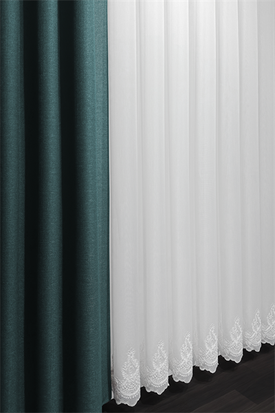 Bambu Serisi Taç Damask Etek Desen Ekru Tül Perde