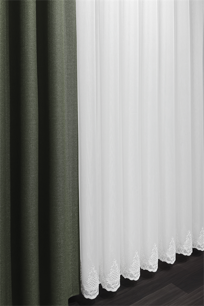 Bambu Serisi Venedik Damask Etek Desen Ekru Tül Perde