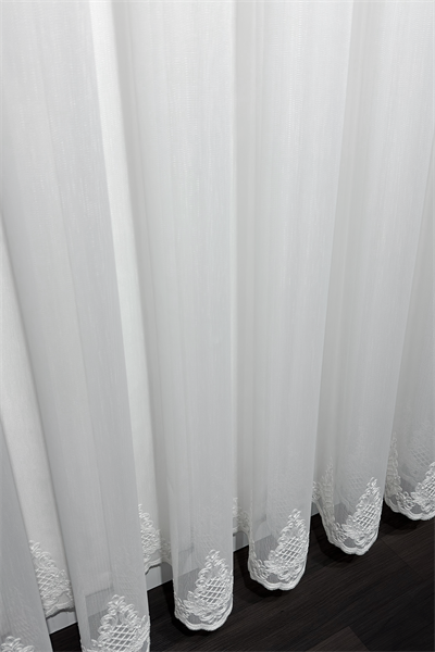 Bambu Serisi Venedik Damask Etek Desen Ekru Tül Perde
