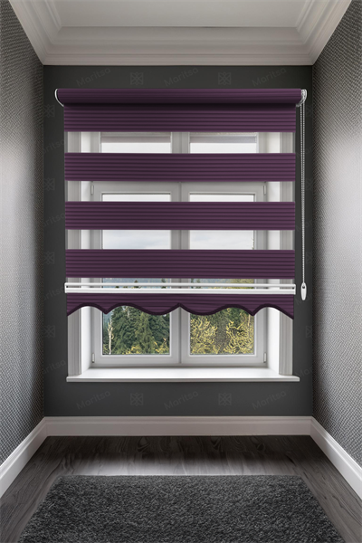 Geniş Plise Mürdüm Zebra Stor Perde