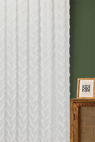 İskandinav Serisi Bohem Bella Desen Keten Zemine Pamuk İşleme Ekru Tül Perde