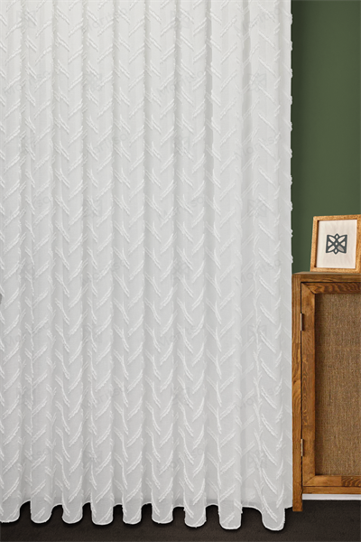 İskandinav Serisi Bohem Bella Desen Keten Zemine Pamuk İşleme Ekru Tül Perde