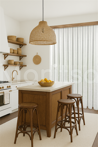 İskandinav Serisi Bohem Karla Desen Keten Zemine Pamuk İşleme Ekru Tül Perde