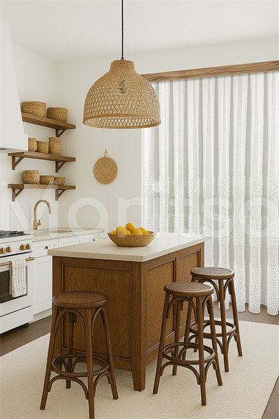 İskandinav Serisi Bohem Klara Desen Keten Zemine Pamuk İşleme Ekru Tül Perde