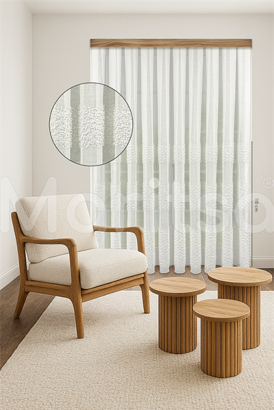 İskandinav Serisi Bohem Klara Desen Keten Zemine Pamuk İşleme Ekru Tül Perde