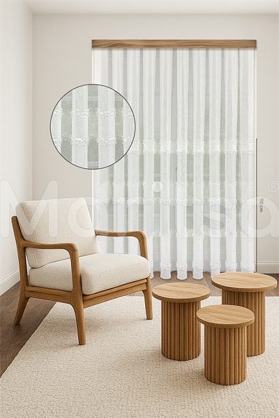 İskandinav Serisi Bohem Liva Desen Keten Ekru Tül Perde