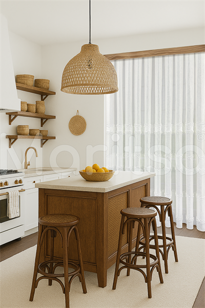 İskandinav Serisi Bohem Liva Desen Keten Ekru Tül Perde