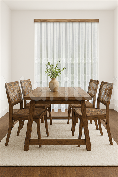 İskandinav Serisi Bohem Liva Desen Keten Ekru Tül Perde