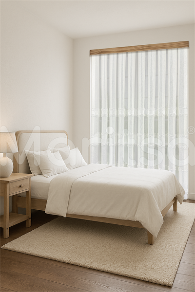 İskandinav Serisi Bohem Liva Desen Keten Zemine Pamuk İşleme Ekru Tül Perde