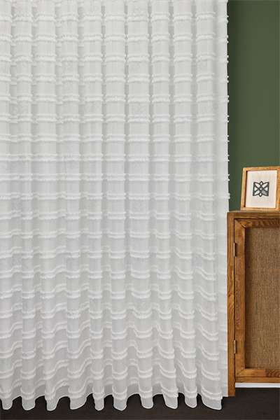 İskandinav Serisi Bohem Lydia Desen Keten Zemine Pamuk İşleme Ekru Tül Perde