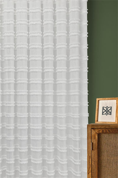 İskandinav Serisi Bohem Lydia Desen Keten Zemine Pamuk İşleme Ekru Tül Perde