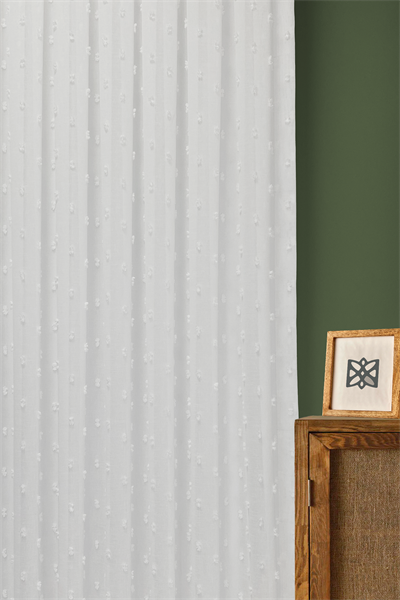 İskandinav Serisi Bohem Ponpon Desen Keten Zemine Pamuk İşleme Ekru Tül Perde