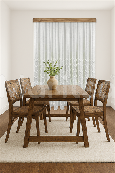 İskandinav Serisi Bohem Vera Desen Keten Zemine Pamuk İşleme Ekru Tül Perde