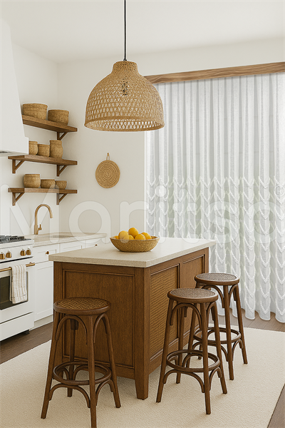 İskandinav Serisi Bohem Vera Desen Keten Zemine Pamuk İşleme Ekru Tül Perde