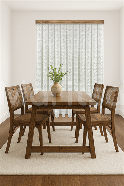 İskandinav Serisi Bohem Viva Desen Keten Zemine Pamuk İşleme Ekru Tül Perde