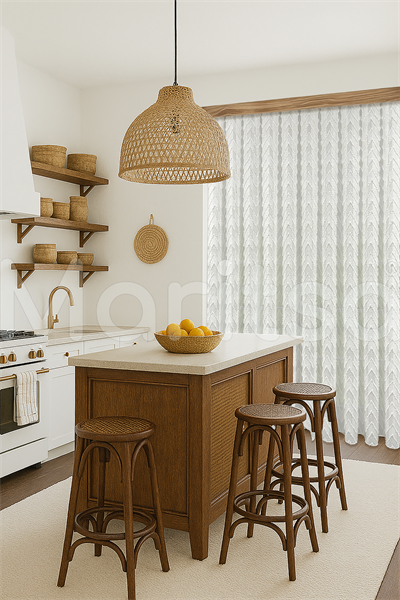 İskandinav Serisi Bohem Viva Desen Keten Ekru Tül Perde