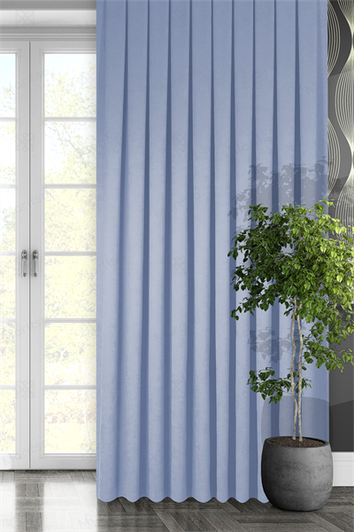 Kadife Dokulu Serisi Açık Mavi Fon Perde