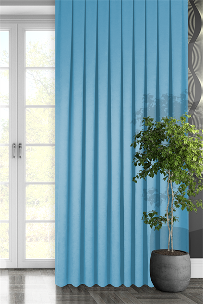 Kadife Dokulu Serisi Bebek Mavisi Fon Perde