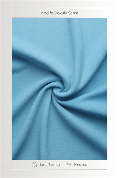 Kadife Dokulu Serisi Bebek Mavisi Masa Örtüsü