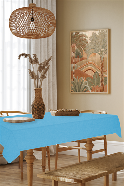 Kadife Dokulu Serisi Bebek Mavisi Masa Örtüsü